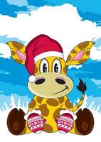 schattig tekenfilm de kerstman claus Kerstmis giraffe karakter vector