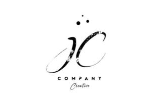 handgeschreven wijnoogst jc alfabet brief logo icoon combinatie ontwerp met dots vector