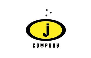 Ovaal j alfabet stoutmoedig brief logo met stippen. creatief sjabloon ontwerp voor bedrijf en bedrijf in geel en zwart vector