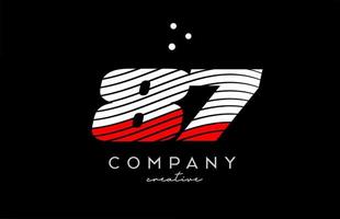 87 aantal logo met rood wit lijnen en stippen. zakelijke creatief sjabloon ontwerp voor bedrijf en bedrijf vector