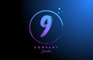 9 grunge aantal brief logo icoon ontwerp met dots en cirkel. blauw roze helling creatief sjabloon voor bedrijf en bedrijf vector