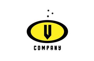 Ovaal v alfabet stoutmoedig brief logo met stippen. creatief sjabloon ontwerp voor bedrijf en bedrijf in geel en zwart vector
