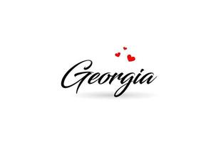 Georgië naam land woord met drie rood liefde hart. creatief typografie logo icoon ontwerp vector