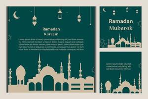 reeks van plein sociaal media post sjabloon in groente, wit, en blauw en goud met lantaarn ontwerp. iftar gemeen is Ramadan. sociaal media sjabloon met Islamitisch achtergrond ontwerp vector