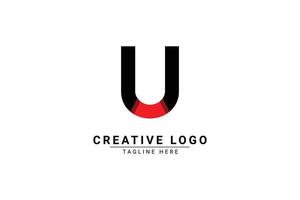 eerste brief u logo. rood en zwart vorm c brief logo met schaduw bruikbaar voor bedrijf en branding logo's. vlak vector logo ontwerp sjabloon element.