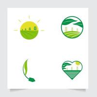 reeks collectie vlak embleem logo ontwerp voor landbouw met de concept van groen bladeren vector. groen natuur logo gebruikt voor agrarisch systemen, boeren, en plantage producten. logo sjabloon. vector