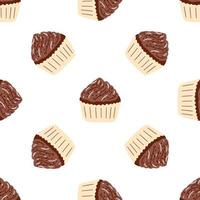 naadloos patroon met heerlijk chocola koekje in tekenfilm stijl. vector achtergrond met snoepgoed, nagerecht, gebakjes.