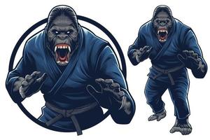 Gorilla mascotte en illustratie voor vechtsportevenement of sportschool vector