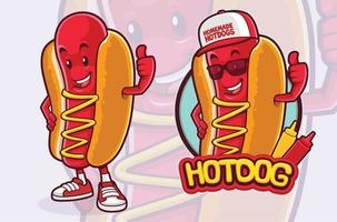 hotdog mascotte character design voor fastfoodverkoper vector