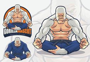 gorilla mascotte voor braziliaans jiu jitsu en vechtsporten logo illustratie vector