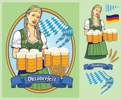 Oktoberfest ontwerp Duitse dame met grote bieren vector