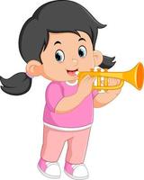 een schattig meisje spelen de trompet vector