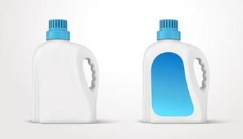 3d illustratie van een plastic fles reeks met omgaan met en schroef kap. verdieping schoonmaakster of vloeistof wasmiddel pakket sjabloon geïsoleerd Aan wit achtergrond. vector