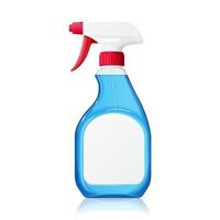 3d plastic verstuiven fles met rood op gang brengen en blanco etiket geïsoleerd Aan wit achtergrond. houder element geschikt voor wasmiddel, huis schoonmaakster of ontsmettingsmiddel. vector