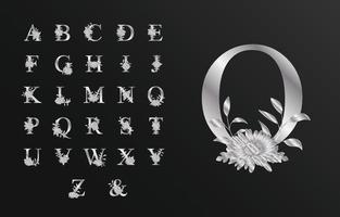zilver mooi alfabet voor bruiloft met bloem vector