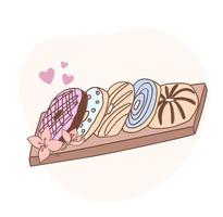 nationaal donut dag.geglazuurd zoet donut. trek grappig Amerikaans kawaii traditioneel zoet donut vector illustratie. Amerikaans traditioneel voedsel, Koken, menu concept. tekening in tekenfilm stijl.