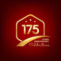 175 jaren verjaardag binnen van goud zeshoek en kromme met rood achtergronden vector