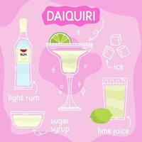 daiquiri cocktail in glas met ijs. klassiek zomer aperitief recept plein kaart. minimaal poster met alcoholisch drank. vector helder illustratie.muur decoratie, afdrukken, menu ontwerp.