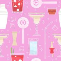 cocktail bar naadloos patroon. vlak stijl illustratie met drankjes. drankjes menu ontwerp voor een bar. zomer roze ontwerp. tekening alcohol drinken behang. zomer bar menu, drank. vector illustratie.