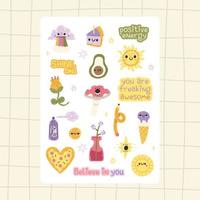 hand- getrokken vector illustraties van reeks van divers pleisters, citaten, elementen of stickers met abstract grappig schattig grappig tekens voor organisator en dagboeken. stickers voor dagelijks ontwerper en planner.