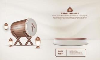 een poster voor Ramadan uitverkoop met een lantaarn en een trommel vector