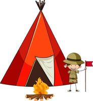 camping tent met doodle kinderen stripfiguur geïsoleerd vector