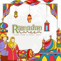 hand getekend ramadan kareem illustratie met kleurrijk islamitisch ornament vector