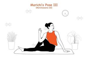 vrouw doet yoga asana marichis pose drie of marichyasana drie vector