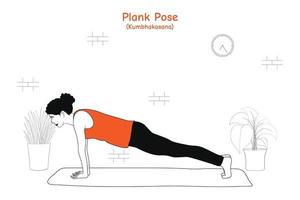 vrouw doet yoga asana plank pose of kumbhakasana vector