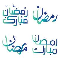 Ramadan kareem wensen met helling groen en blauw Arabisch schoonschrift vector ontwerp.