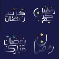 Ramadan kareem schoonschrift pak met wit glanzend effect en kleurrijk details vector