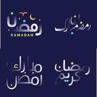 Ramadan kareem in elegant glanzend wit schoonschrift met regenboog kleuren voor Islamitisch feestelijk ontwerpen vector