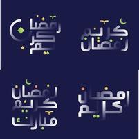 stoutmoedig wit glanzend Ramadan kareem schoonschrift pak met regenboog accenten vector