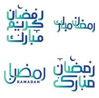 Islamitisch maand van vastend helling groen en blauw Ramadan kareem vector illustratie met Arabisch typografie.