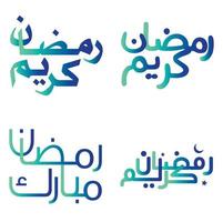 vector illustratie van helling groen en blauw Ramadan kareem wensen met Arabisch typografie.