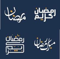 elegant wit schoonschrift met oranje ontwerp elementen vector illustratie voor vieren de heilig maand van Ramadan.