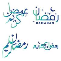 vieren Ramadan kareem met elegant helling groen en blauw schoonschrift vector illustratie.