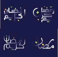 Ramadan kareem schoonschrift pak met glanzend wit tekst en regenboog accenten vector