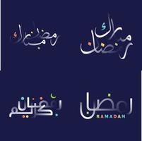 Ramadan kareem schoonschrift met wit glanzend effect en kleurrijk ontwerp elementen vector