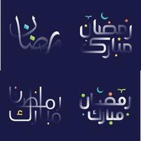 vieren Ramadan met deze wit glanzend schoonschrift pak met kleurrijk Islamitisch ontwerp elementen vector