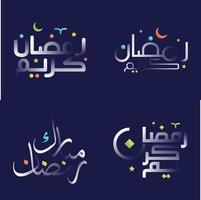 mooi wit glanzend Ramadan kareem schoonschrift pak met levendig ontwerp elementen in een verscheidenheid van kleuren vector