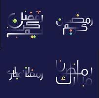 Ramadan kareem schoonschrift pak met wit glanzend effect en pret ontwerp elementen vector