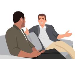 twee mensen bespreken bedrijf investering Aan de sofa vector