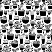 naadloos cactus patroon. herhalen hand- getrokken achtergrond. zwart en wit cactussen afdrukken in de Scandinavisch stijl. vector