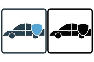 auto verzekering icoon illustratie. auto icoon met schild. icoon verwant naar auto onderhoud, auto reparatie. solide icoon stijl. gemakkelijk vector ontwerp bewerkbare