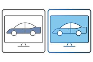 auto diagnose icoon illustratie. auto icoon met laptop. icoon verwant naar auto onderhoud, auto reparatie. twee toon icoon stijl, lineal kleur. gemakkelijk vector ontwerp bewerkbare