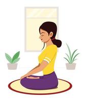 vrouw training door yoga meditatie thuis.