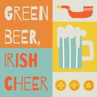 st. Patrick dag illustratie concept. modern stijl grafiek met vier blad Klaver en bier. groen bier, Iers juichen vector