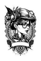 steampunk mooi meisje met bril en hoed illustratie vector