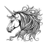 eenhoorn logo is een symbool van magie, zuiverheid, en ongetemd schoonheid. deze ontwerp Kenmerken de mythisch schepsel met haar handtekening single Hoorn, een symbool van macht en genade vector